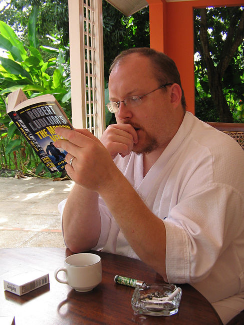 Mike neglecting his bride
reading a book on his honeymoon.
Ocho Rios, Jamaica. August 2006
