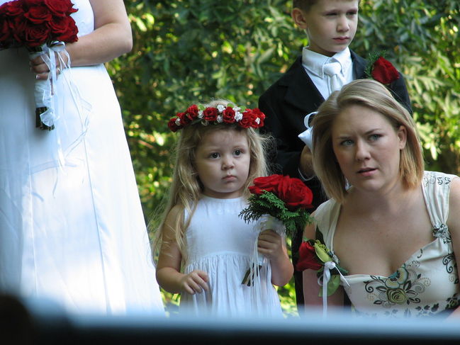 Abigail, Christy and James looking serious
Wedding Day August 5, 2006
Big Meadows Campground
Shenandoah National Park, VA
Keywords: Christy