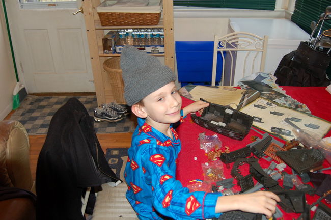 James putting his pirate ship together
