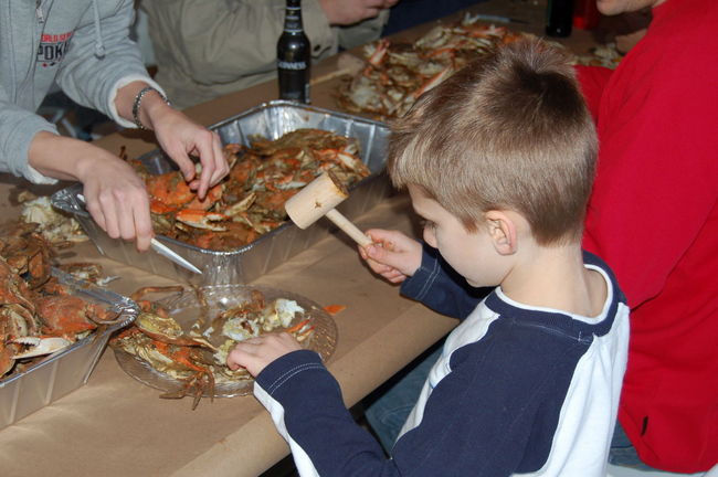 James eating blue crab
Keywords: James crabs
