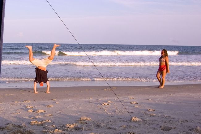 Ron doing cartwheels
on the beach, Kure Beach, NC
